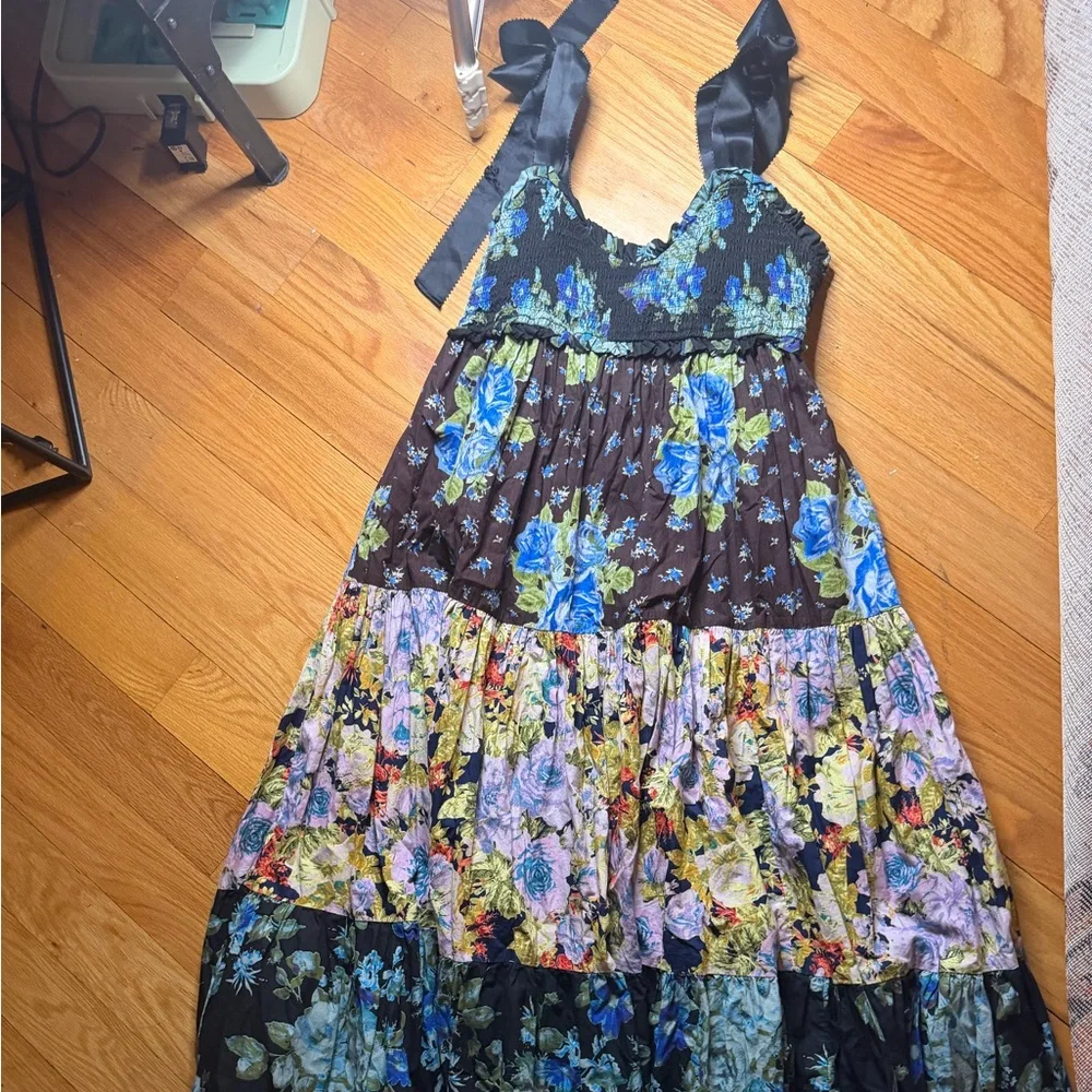 Free People Floral Patchwork Maxi Dress in Black, Blue, Green - Picture 2 of 4
